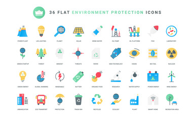 Recycle technology for eco factory, water pollution with oil platform and pump, alternative energy and bio fuel. Ecology, environment protection trendy flat icons set vector illustration