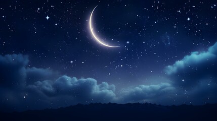 Fototapeta na wymiar Dreamy Starry Night Sky with a Crescent Moon