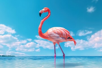 Fototapeta na wymiar Standing pink flamingo