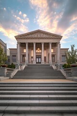 Fototapeta premium courthouse exterior with steps and pillars, created with generative ai