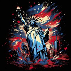 Statue of Liberty. American symbols of freedom. Red, blue, white. Generative AI - obrazy, fototapety, plakaty