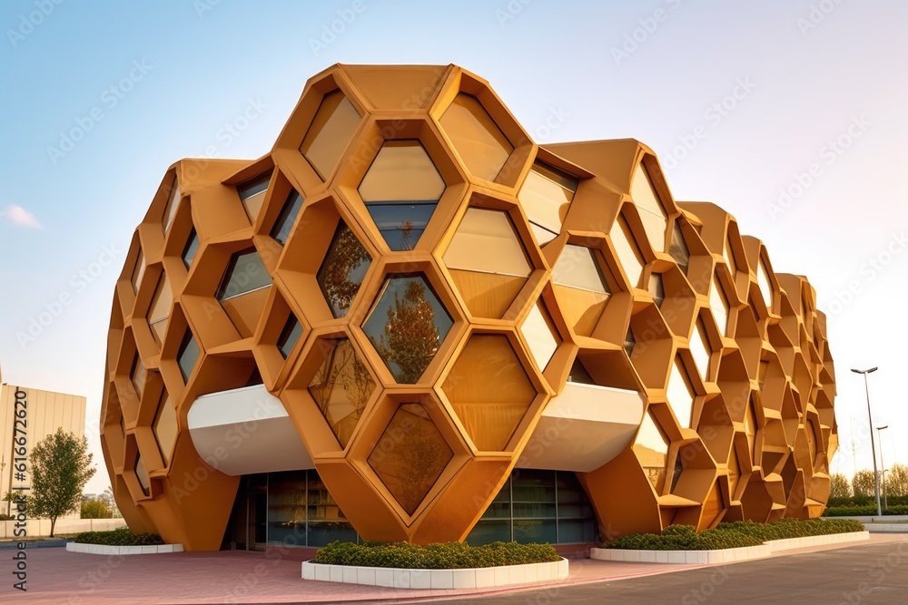 Canvas Prints geometric beehive design on a modern building facade, created with generative ai