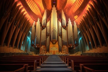 majestic cathedral organ pipes and keyboard, created with generative ai - obrazy, fototapety, plakaty
