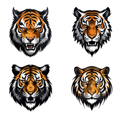 Minimalistic Tiger icon set, vector art.