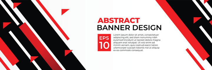 Abstract banner vector, modern background horizontal with geometric red white and black color for technology and sports theme