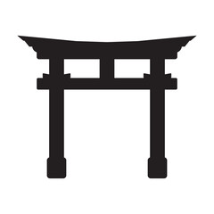 Shinto religious symbol, vector illustration, black on white background