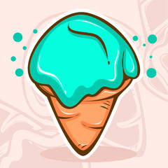 colorful line art mint flavour ice cream in cone