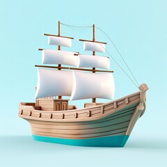 3d isolated illustration of pirate ship - obrazy, fototapety, plakaty