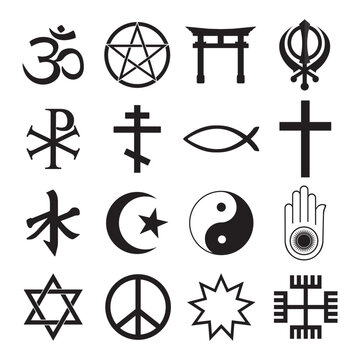 Religious symbols icon set, vector illustration, black on white background
