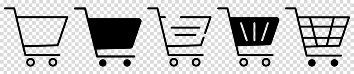 Shopping cart icons. Shopping trolley in outline and flat icons. Vector illustration isolated on transparent background © WorldArt