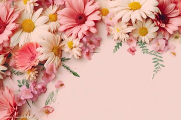 Fototapeta premium Romantic Card with Pink and White Floral Design. Spring Wedding Background. Generative AI illustrations