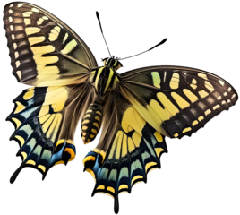 PNG flying colorful butterfly isolated on transparent background. Papilio machaon. Old world swallowtail. Digital illustration