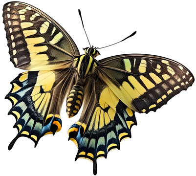 Fototapeta PNG flying colorful butterfly isolated on transparent background. Papilio machaon. Old world swallowtail. Digital illustration