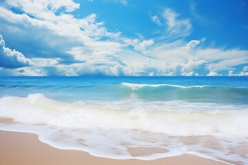 blue sky with white cloud and big wave on the sea landscap