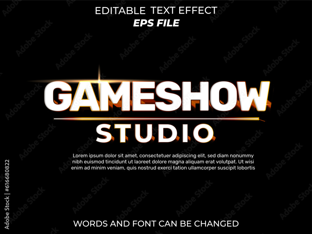 Poster game show text effect, font editable, typography, 3d text. vector template