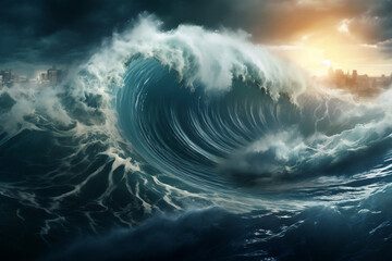 tsunami on the sea majestic - obrazy, fototapety, plakaty