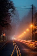 Fototapeta na wymiar A long exposure of 30 seconds captures the movement of winter fog in Mill Valley, California