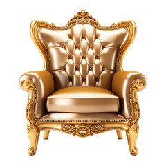 Gold accent chair, armchair isolated on transparent background. 