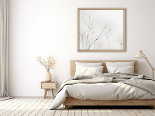 Mockup poster frame in white Cozy Bedroom , Mockups Design 3D, HD