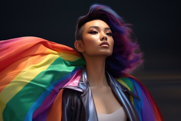 Asian queer person, pride month banner, lesbian, gay, transgender asia, created with generative ai