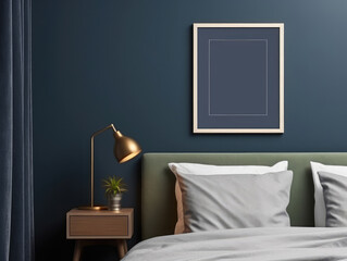 Poster Frame mockup in Dark Blue Bedroom , Mockups Design 3D, HD