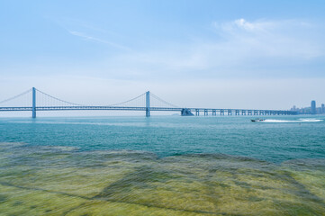 Spring seaside scenery of Binhai Road in Dalian, Liaoning province, China
