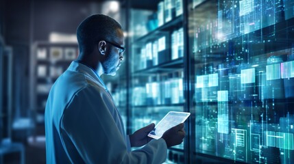 A healthcare professional working with AI algorithms to create personalized medication plans tailored to individual patients based on their genetic information and medical history