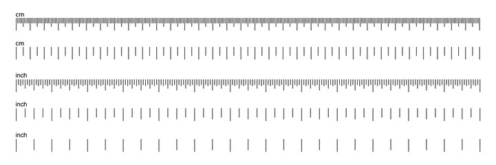 Centimeters and inches measuring scale cm metric indicator on a white background. Inch and metric rulers. Accuracy measurement centimeter icon tools measures size indication ruler tools.