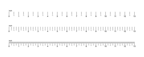 Inch rulers on a white background. Measuring instrument. Linear grid. Size units. Inch scale. Vector illustration.