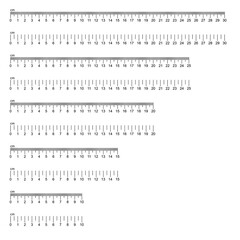 Ruler 10, 15, 25, 30 cm. Measuring tool on a white background. Graduation line. Grid rulers cm. Size indicator units metric centimeter size indicators vector illustration Eps10.