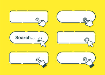 Set of browser search bar icons on bright background. A collection of search form templates for sites. Vector illustration. - obrazy, fototapety, plakaty