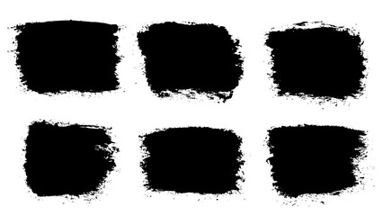 Set of black abstract brush strokes. Ink stain isolated on white background. Grainy textured design elements. Vector illustration, eps 10.