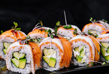 sushi rolls with salmon and eel