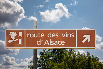 welcome sign at Alsace region  engl: wine route in the alsace region in France
