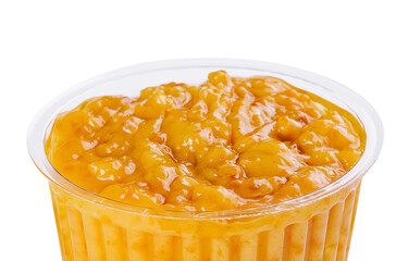 Bowl of tasty honey mustard sauce on white background