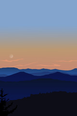 Obraz premium mountain landscape with sunset in blue and pink colors.