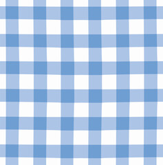 Seamless blue pattern linen gingham checkered blanket tablecloth, Country fabric material backgrounds
