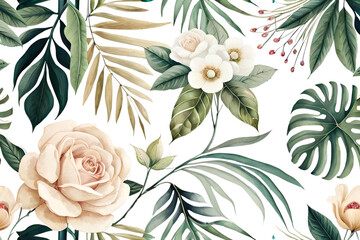 Floral Watercolour Illustration Set: Collection of Individual Elements Featuring White Flowers, Green Leaves. Includes Roses, Peonies, and Eucalyptus. Ideal for Bouquets, Wreaths, Wedding Invitations,