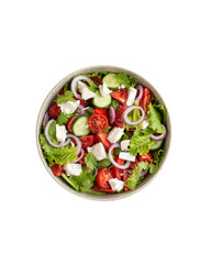 salad with fresh vegetables and cheese on the table, culinary background