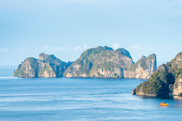 views of maya bay beach in phi phi islands, thailand