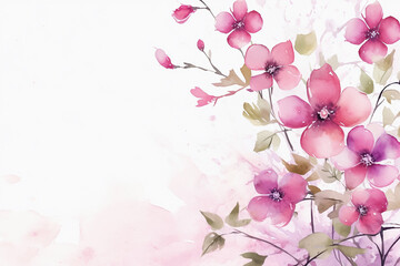 Fototapeta na wymiar Watercolor floral backdrop. Copy space with sakura flowers. Soft colors. Generative AI