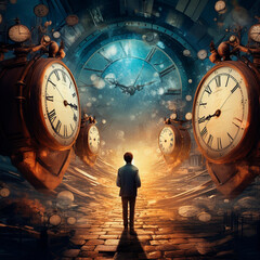 Time travel. Jump into the time portal in hours. High quality illustration