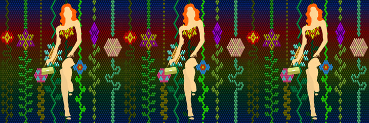 Seamless, floral, summer pattern. Girl in a summer dress.