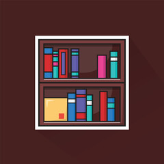 Illustration Vector of Dark Brown Bookshelf in Flat Design