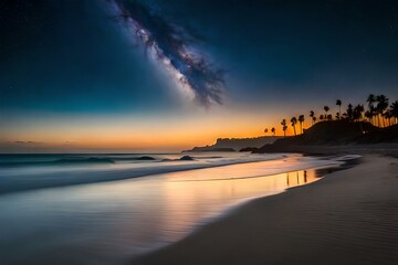 Fototapeta na wymiar sunset on the beach generative by Al technology