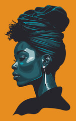 Black woman with her hair tied up, seen from the side
