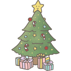 cute drawing illustration christmas tree with gifts