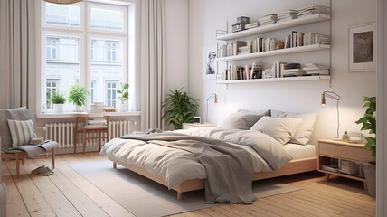 Scandinavian style small bedroom generative AI