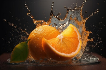Fototapeta na wymiar Juice splash orange set. Citrus splashig fresh collection, AI Generative