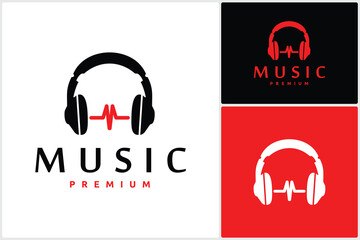 Simple Headphones Combination with Initial Letter M Waveform Sound Wave for Podcast Radio Recording or Music Logo Design